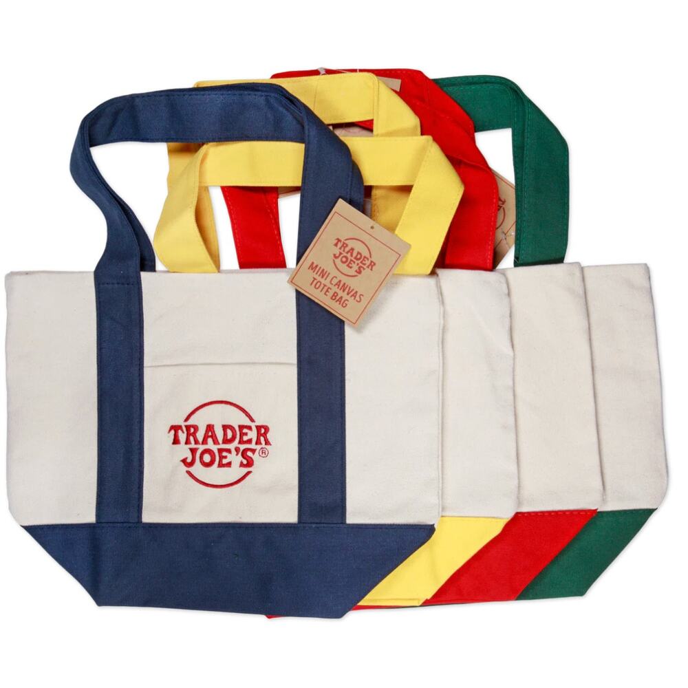 Trader Joe's NWT 2025 Holiday Edition Mini Tote Set of 4 Red Blue Green Yellow